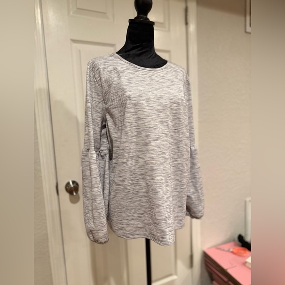 Pebble and Stone Gray Long-Sleeve Crew Neck Top with Elastic Cuff Sleeve Size XL - Picture 2 of 8
